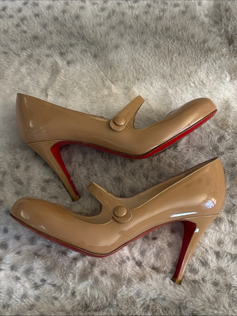 Christian Louboutin Tan Patent Mary Jane Heels